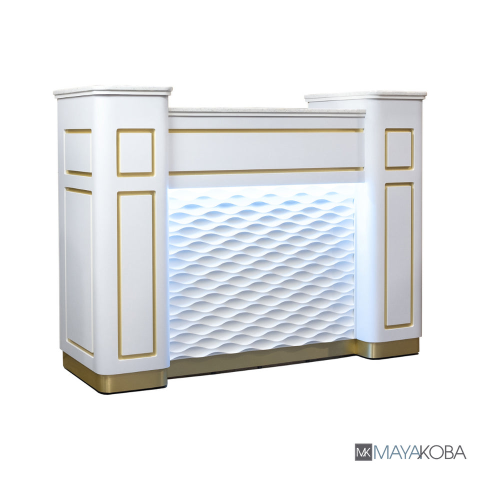 NAPA Reception Table with LED (White/Gold) - Elegant and modern reception desk for a stylish salon