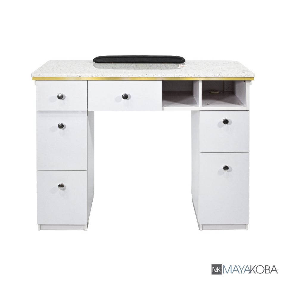 Durable NAPA Manicure Table White/Gold - Perfect for busy nail technicians