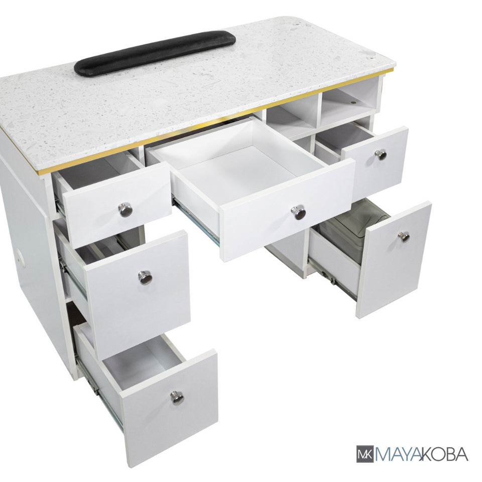 NAPA Manicure Table White/Gold - The ultimate workstation for precision and comfort in nail services