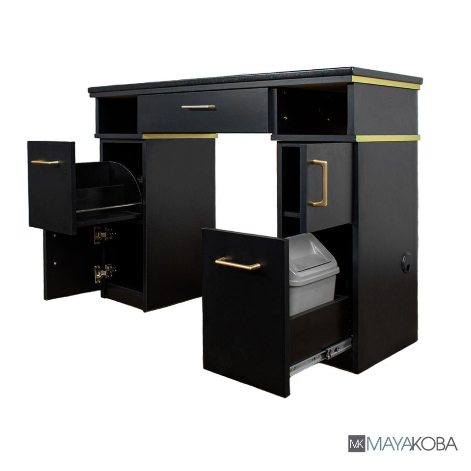 Mayakoba Sonoma II Manicure Table (Gold Trim) - Enhance your salon with this stylish workstation